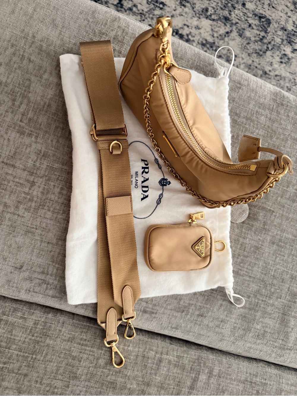 Prada Re-Edition 2005 Re-Nylon Shoulder Bag in Camel - Picture 6 of 8